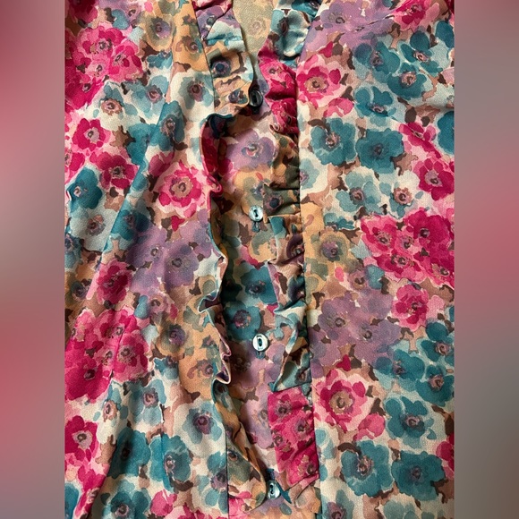 70s vintage Teddy of California floral polyester button down blouse - Picture 8 of 11